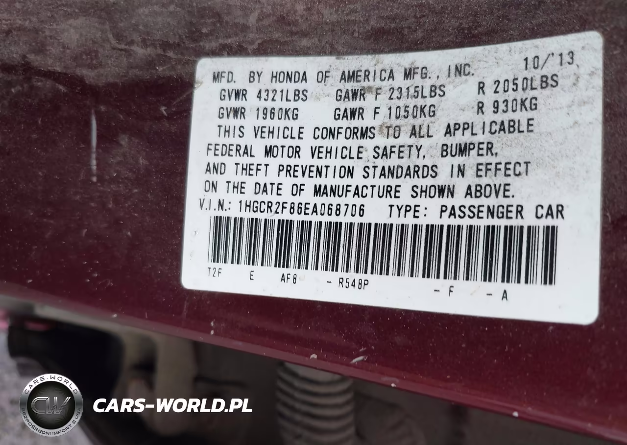 2014 Honda Accord Ex-L VIN:1HGCR2F86EA068706 - 9