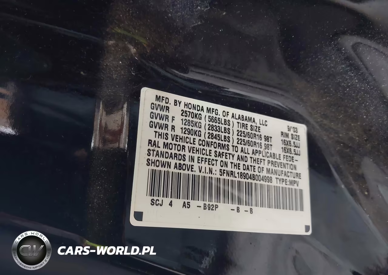 2004 Honda Odyssey Ex-L VIN:5FNRL18904B004998 - 9
