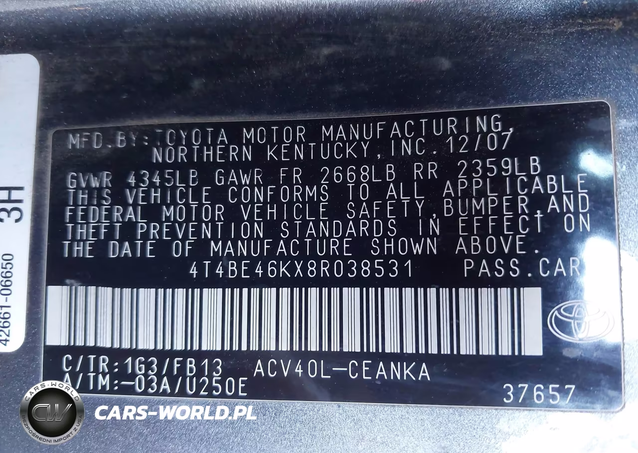 2008 Toyota Camry Le VIN:4T4BE46KX8R038531 - 9