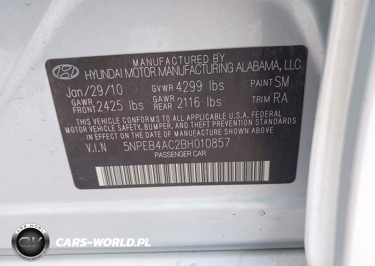 2011 Hyundai Sonata Gls VIN:5NPEB4AC2BH010857 - 9