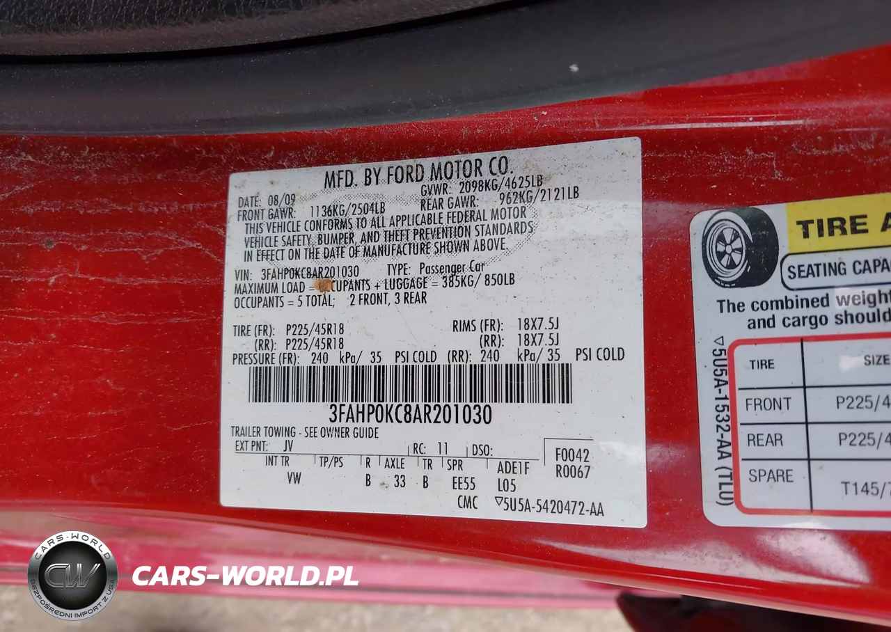 2010 Ford Fusion Sport VIN:3FAHP0KC8AR201030 - 9