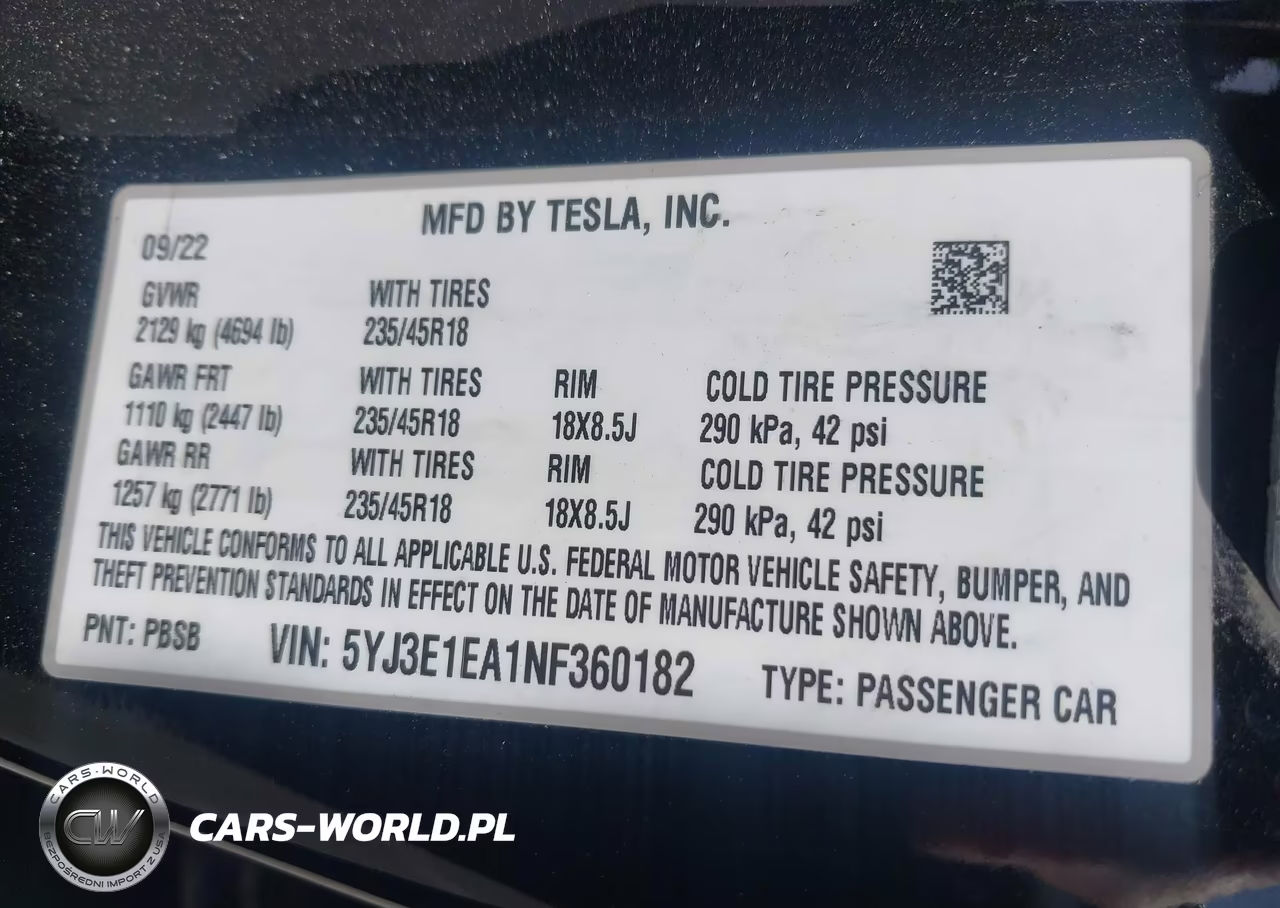 2022 Tesla Model 3 Rear-Wheel Drive VIN:5YJ3E1EA1NF360182 - 9