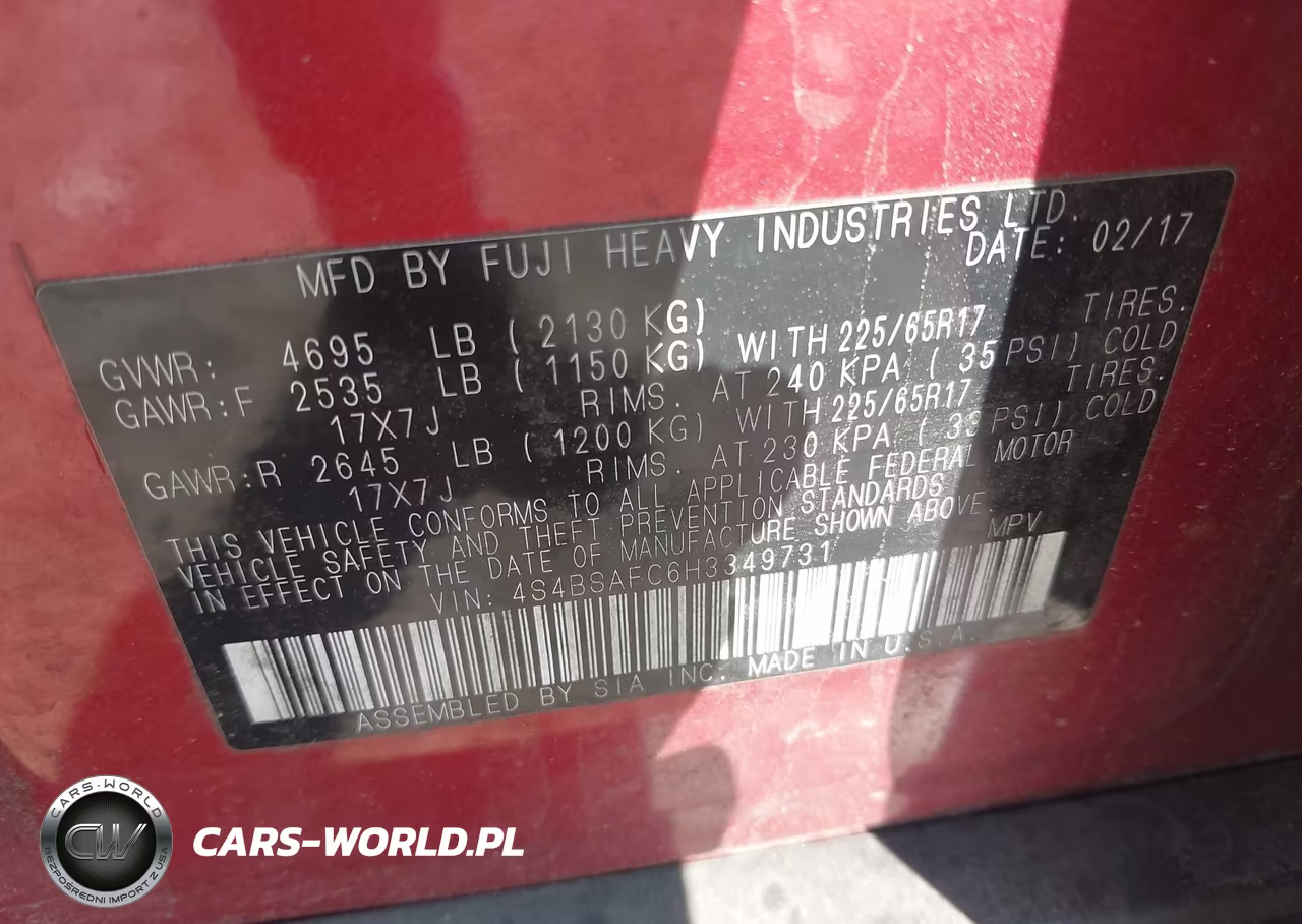 2017 Subaru Outback 2.5I Premium VIN:4S4BSAFC6H3349731 - 9