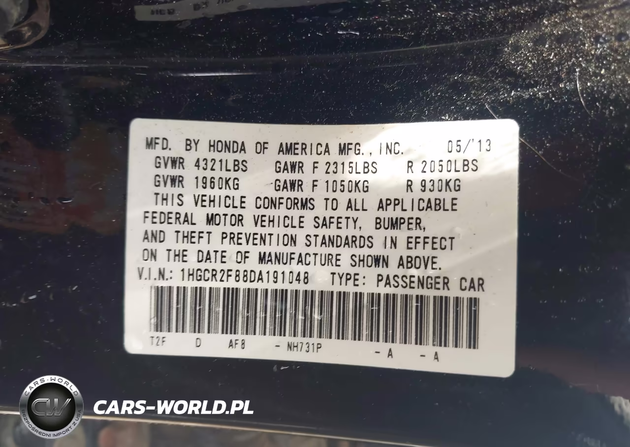 2013 Honda Accord Ex-L VIN:1HGCR2F88DA191048 - 9