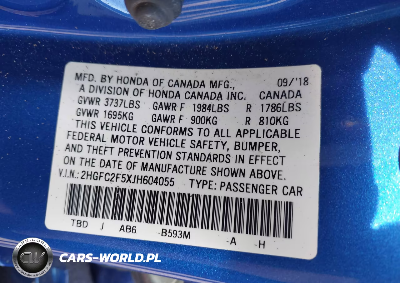 2018 Honda Civic Lx VIN:2HGFC2F5XJH604055 - 9