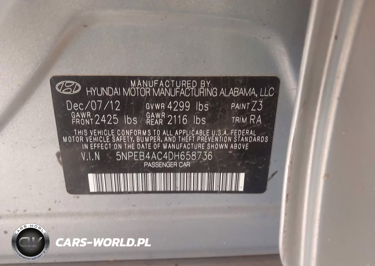 2013 Hyundai Sonata Gls VIN:5NPEB4AC4DH658736 - 9