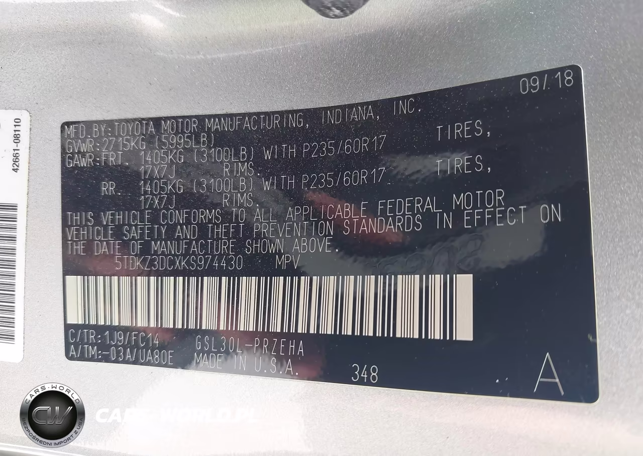 2019 Toyota Sienna Le 8 Passenger VIN:5TDKZ3DCXKS974430 - 9