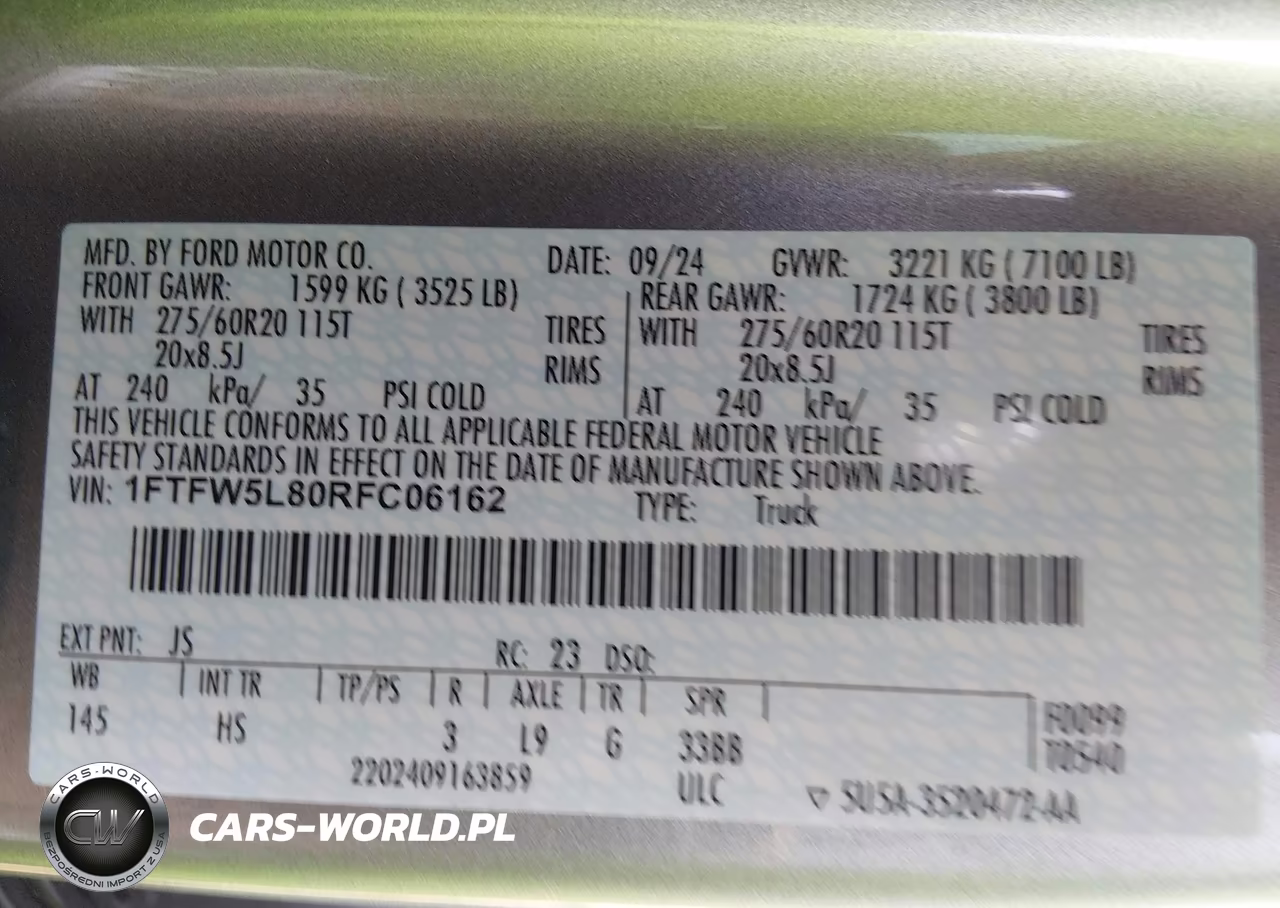 2024 Ford F-150 Lariat VIN:1FTFW5L80RFC06162 - 9