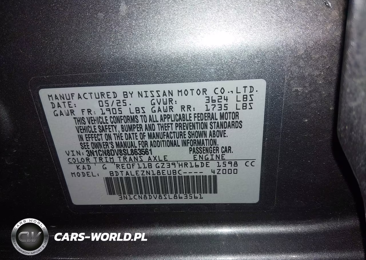2025 Nissan Versa 1.6 S VIN:3N1CN8DV8SL863561 - 9