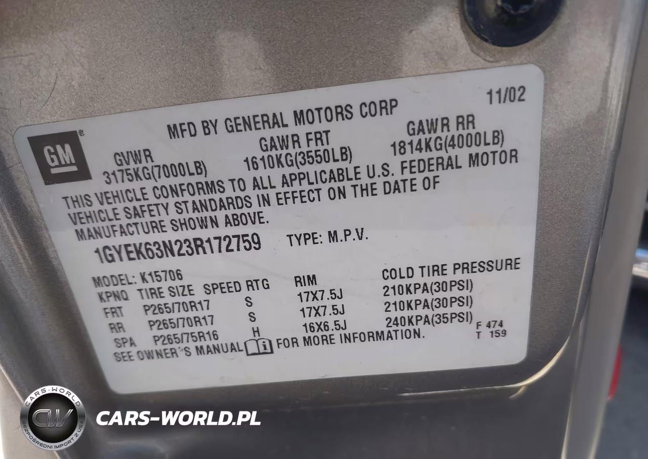 2003 Cadillac Escalade Standard VIN:1GYEK63N23R172759 - 9