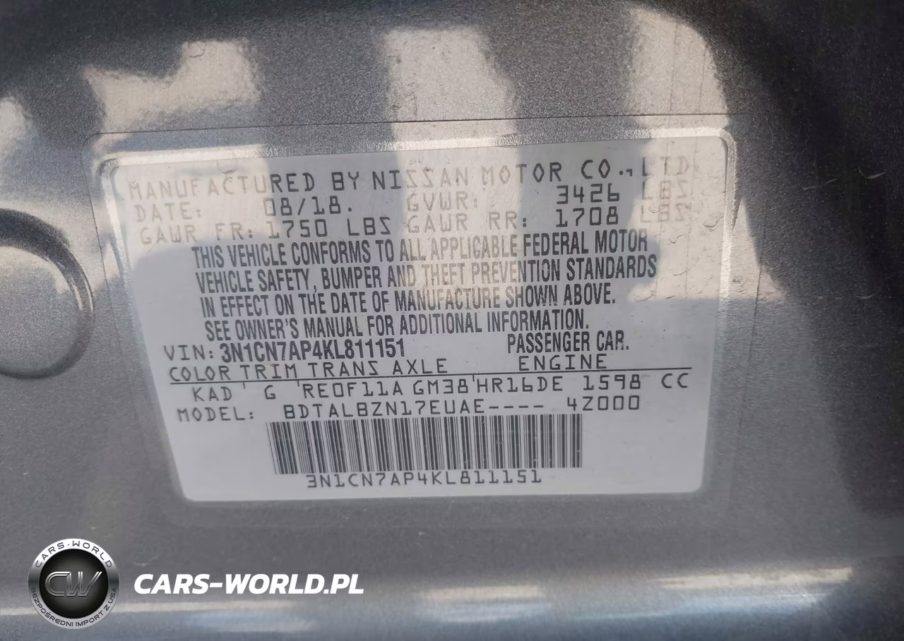 2019 Nissan Versa 1.6 Sv VIN:3N1CN7AP4KL811151 - 9