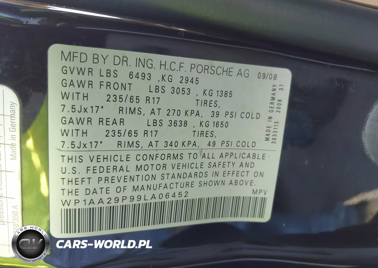 2009 Porsche Cayenne VIN:WP1AA29P99LA06452 - 9