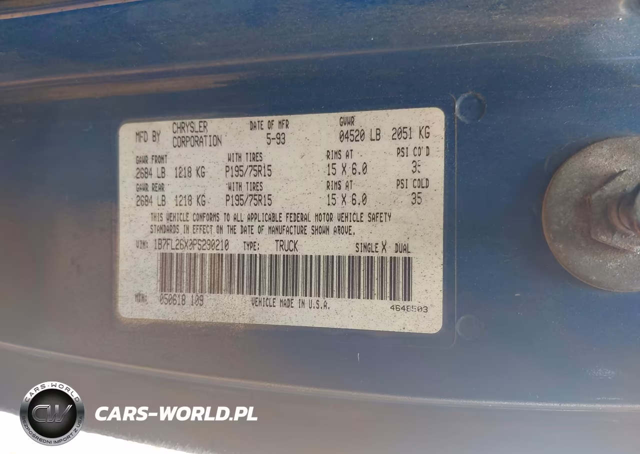 1993 Dodge Dakota VIN:1B7FL26X0PS290210 - 9