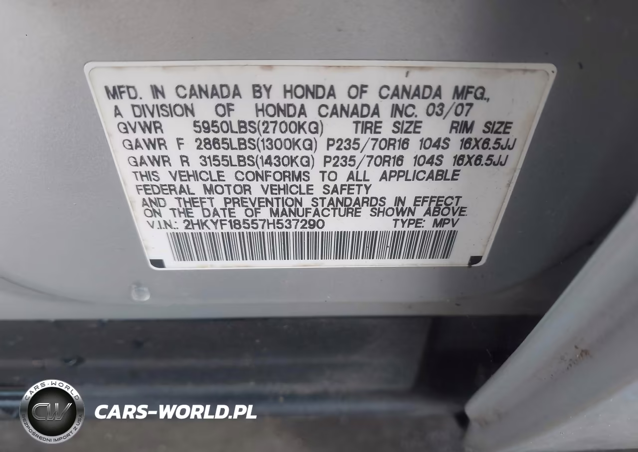 2007 Honda Pilot Ex-L VIN:2HKYF18557H537290 - 9