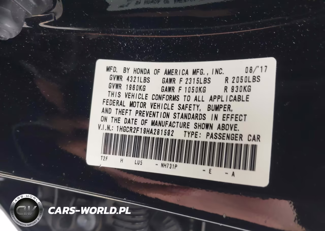 2017 Honda Accord Sport Se VIN:1HGCR2F19HA281592 - 9