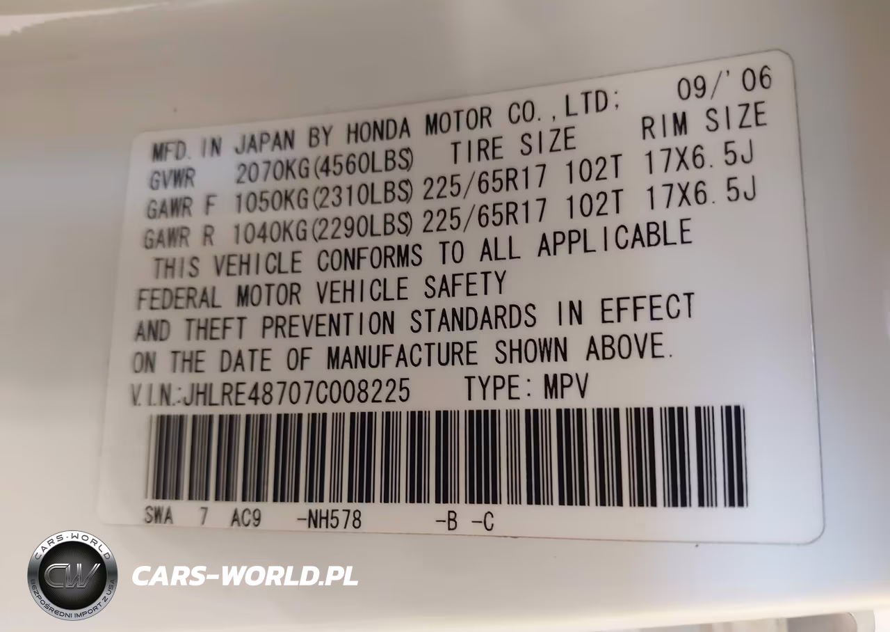 2007 Honda Cr-V Ex-L VIN:JHLRE48707C008225 - 9
