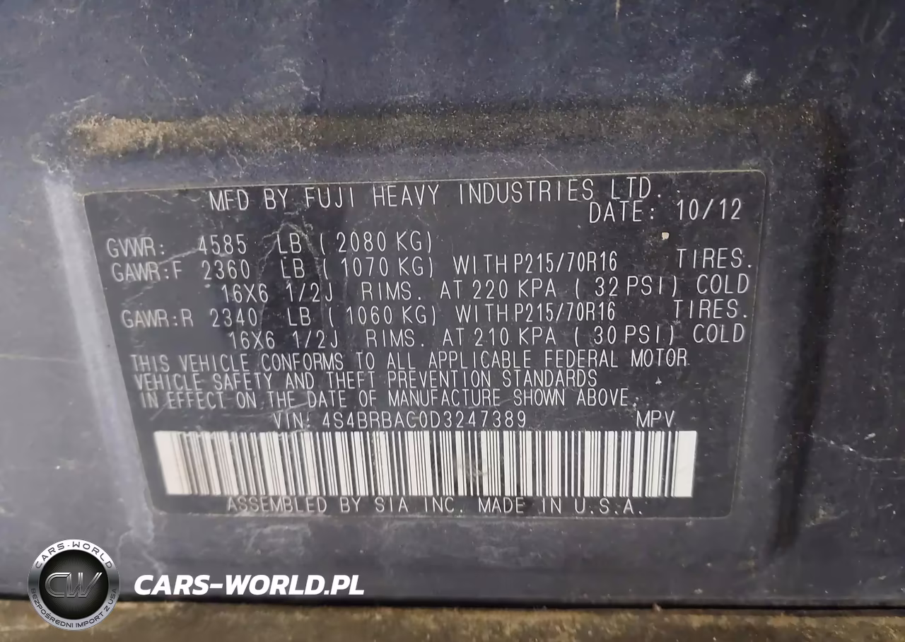2013 Subaru Outback 2.5I VIN:4S4BRBAC0D3247389 - 9