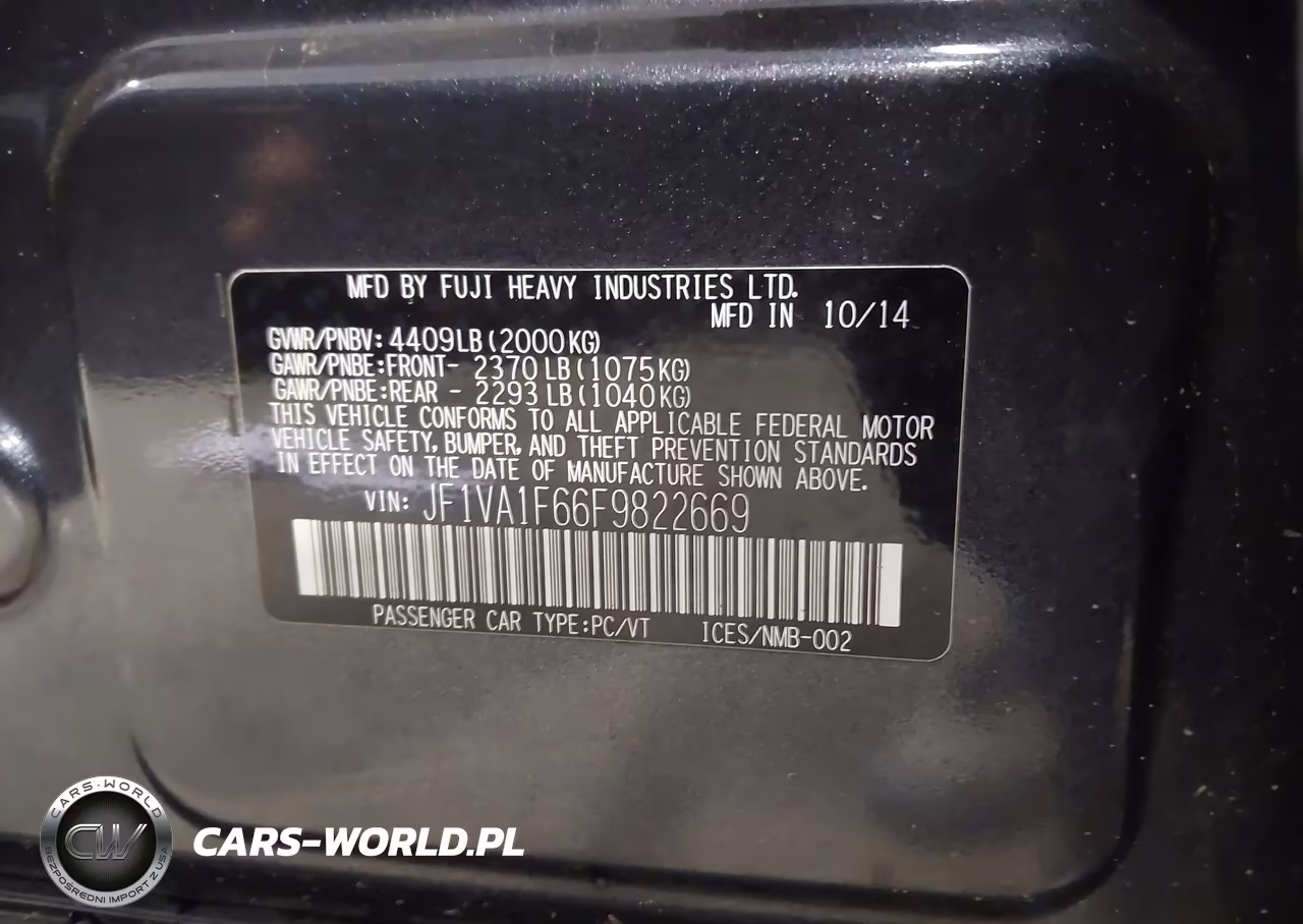 2015 Subaru Wrx Premium VIN:JF1VA1F66F9822669 - 9
