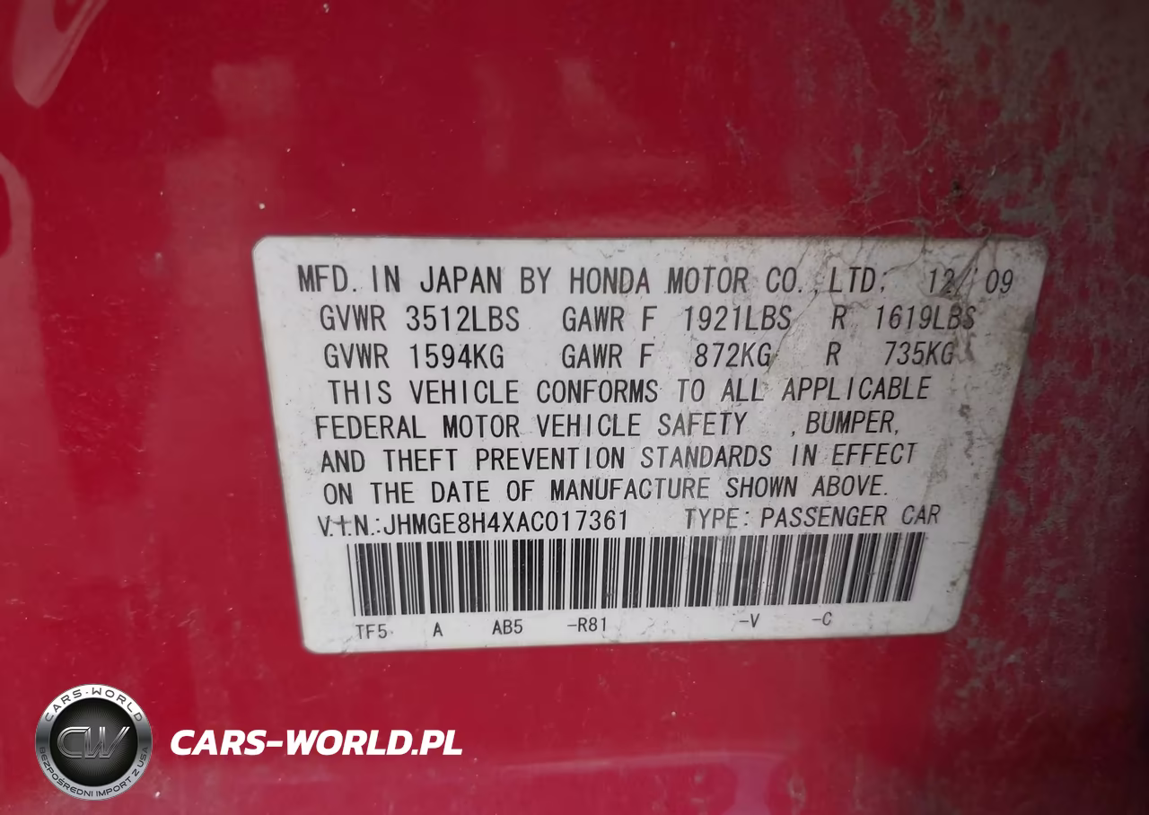 2010 Honda Fit Sport VIN:JHMGE8H4XAC017361 - 9
