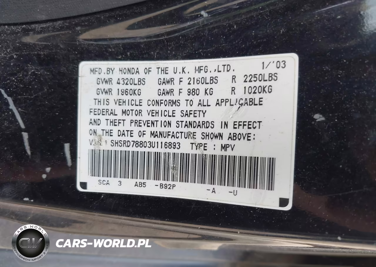 2003 Honda Cr-V Ex VIN:SHSRD78803U116893 - 9