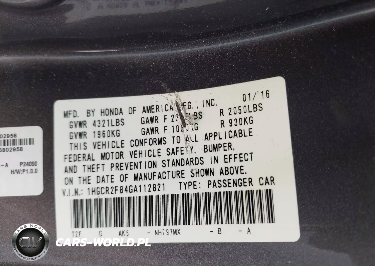 2016 Honda Accord Ex-L VIN:1HGCR2F84GA112821 - 9