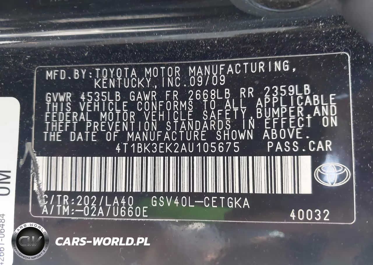 2010 Toyota Camry Xle V6 VIN:4T1BK3EK2AU105675 - 9