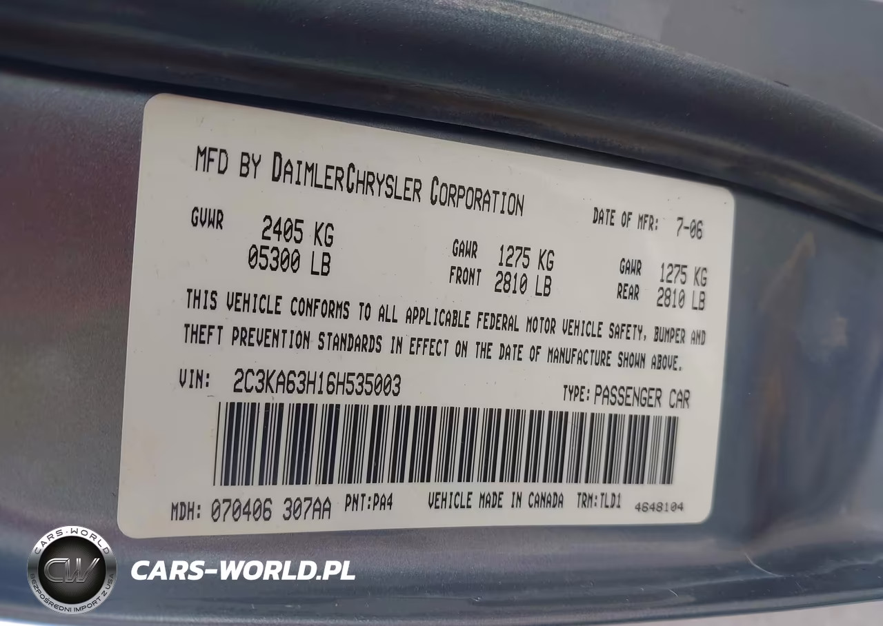 2006 Chrysler 300C VIN:2C3KA63H16H535003 - 9