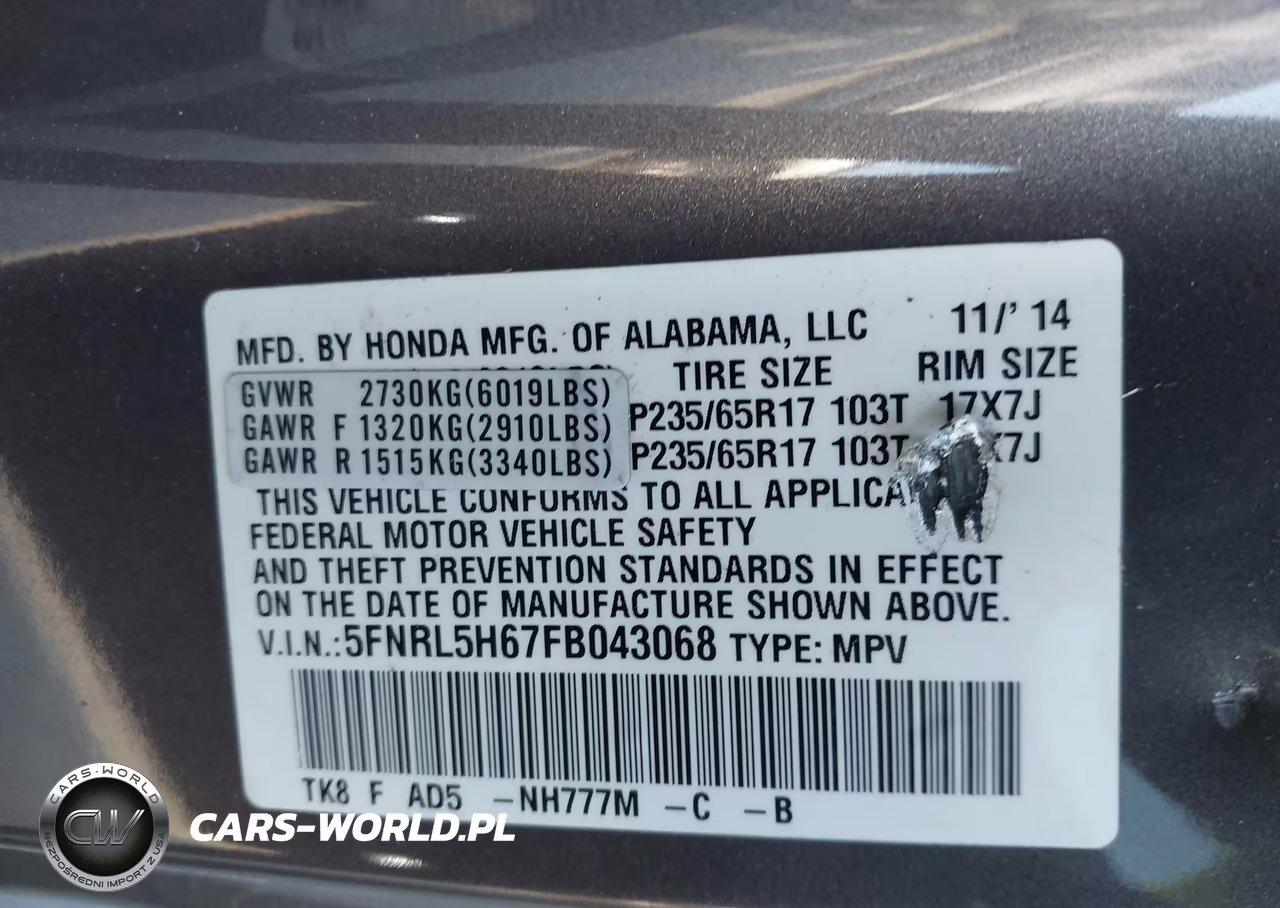 2015 Honda Odyssey Ex-L VIN:5FNRL5H67FB043068 - 9