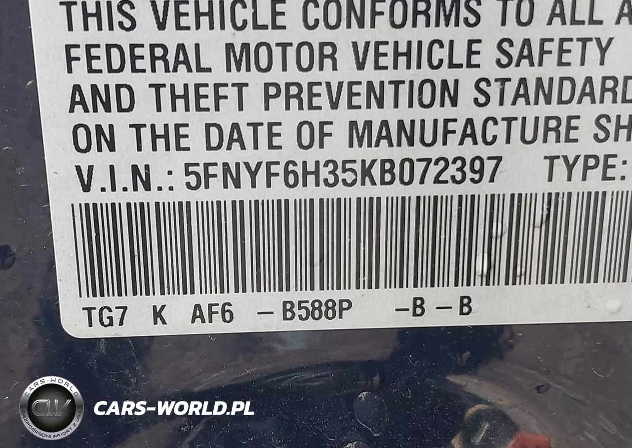 2019 Honda Pilot Ex VIN:5FNYF6H35KB072397 - 9
