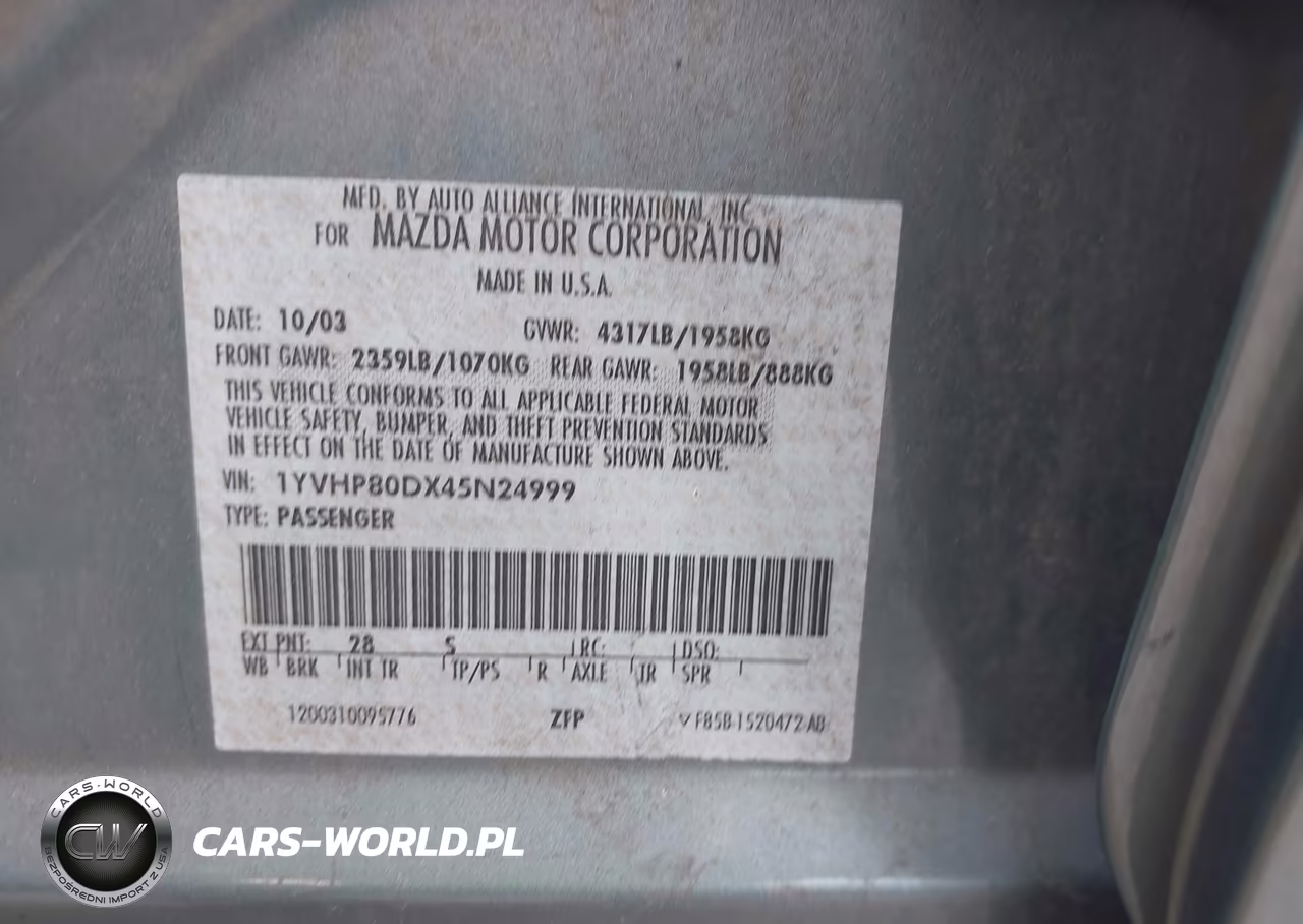 2004 Mazda Mazda6 S VIN:1YVHP80DX45N24999 - 9