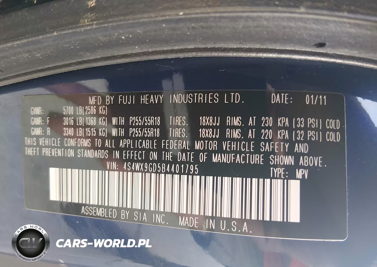 2011 Subaru Tribeca 3.6R Limited VIN:4S4WX9GD5B4401795 - 9