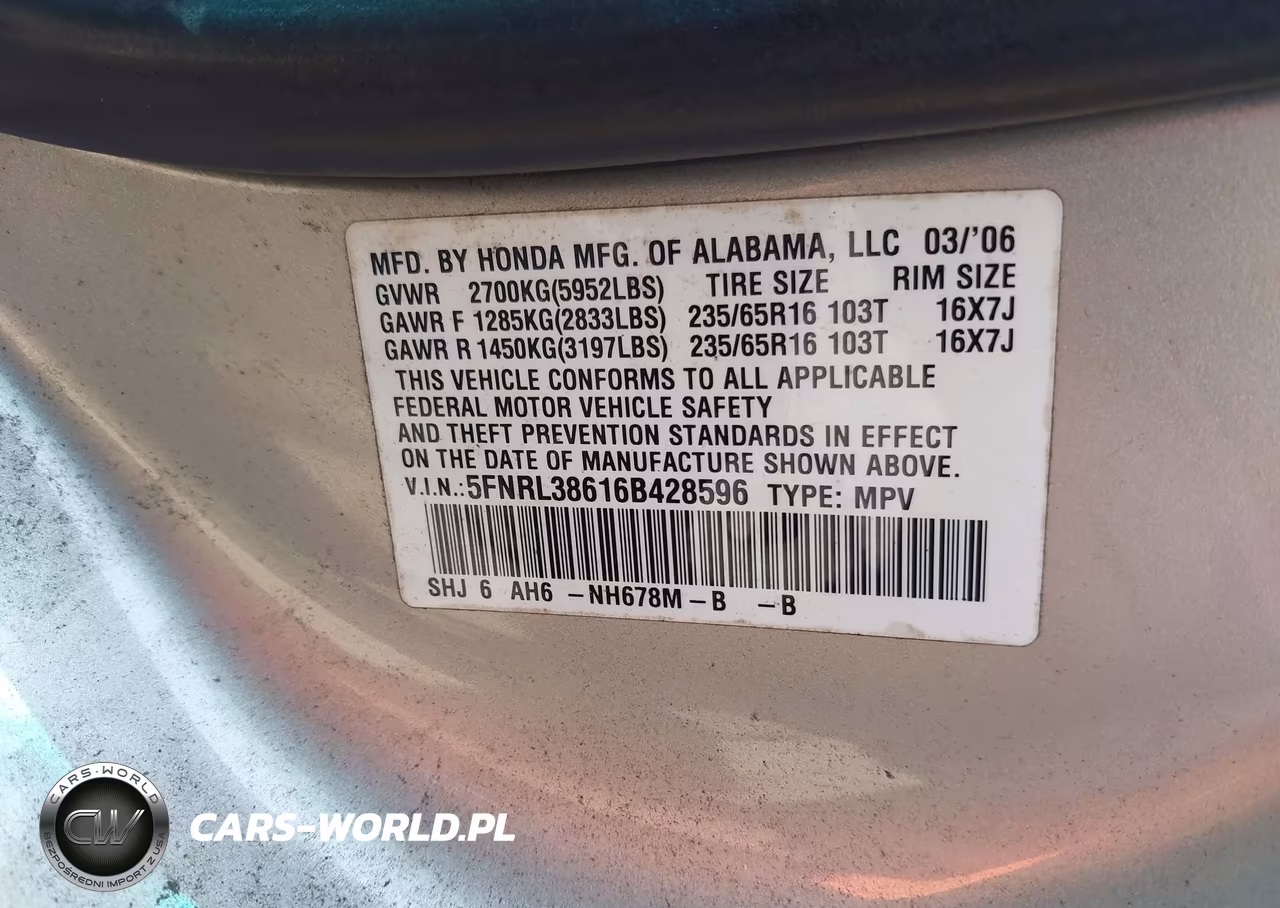 2006 Honda Odyssey Ex-L VIN:5FNRL38616B428596 - 9
