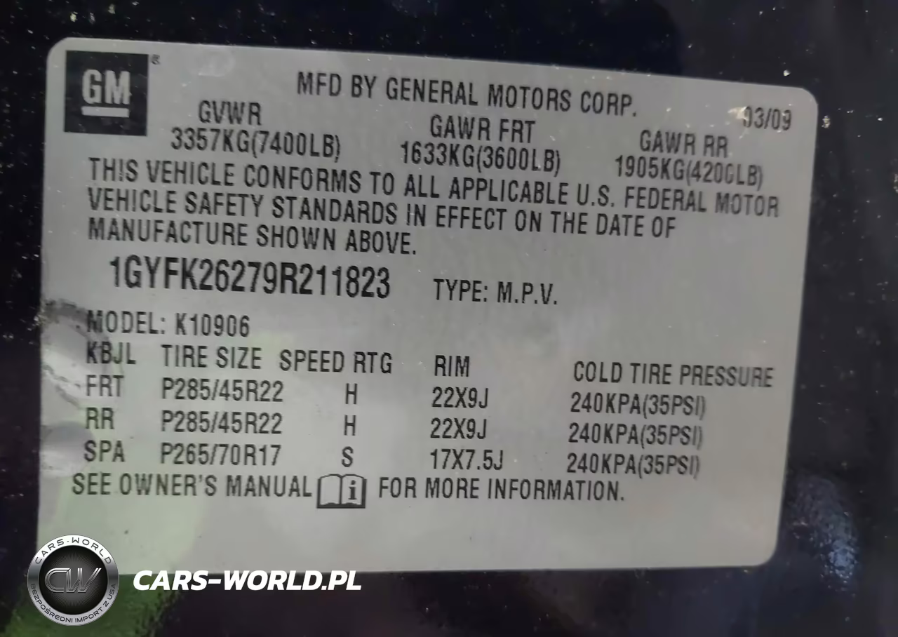 2009 Cadillac Escalade Esv Standard VIN:1GYFK26279R211823 - 9