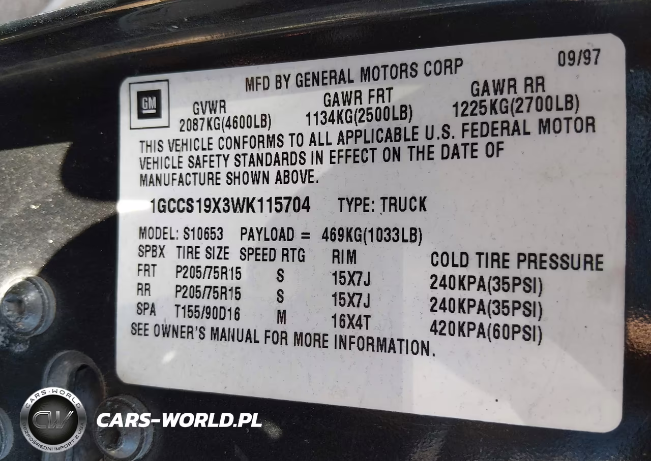 1998 Chevrolet S-10 Ls VIN:1GCCS19X3WK115704 - 9