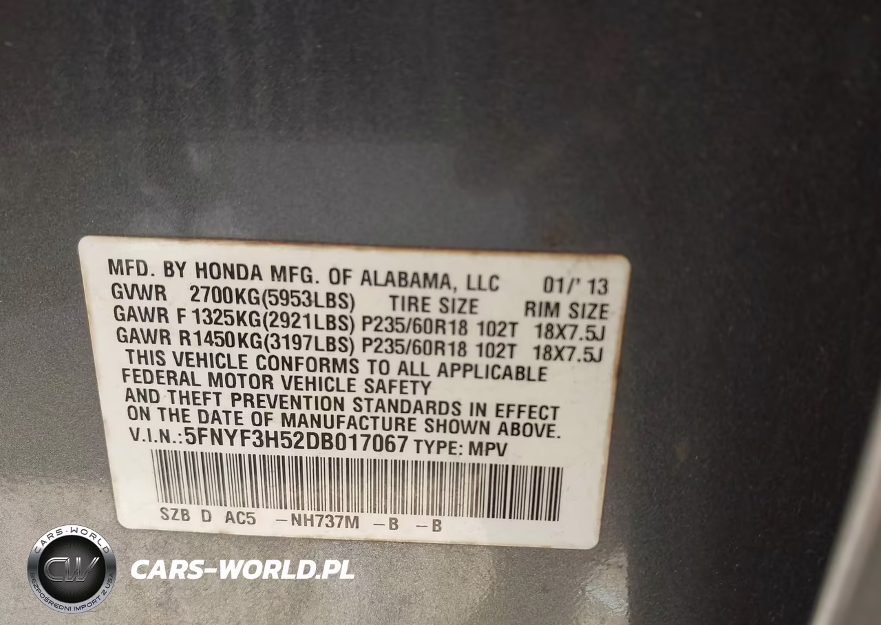 2013 Honda Pilot Ex-L VIN:5FNYF3H52DB017067 - 9