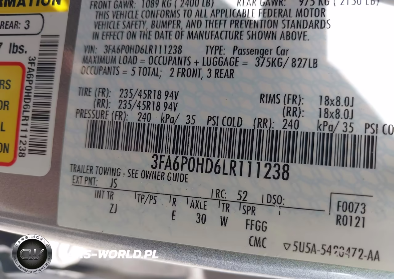 2020 Ford Fusion Se VIN:3FA6P0HD6LR111238 - 9