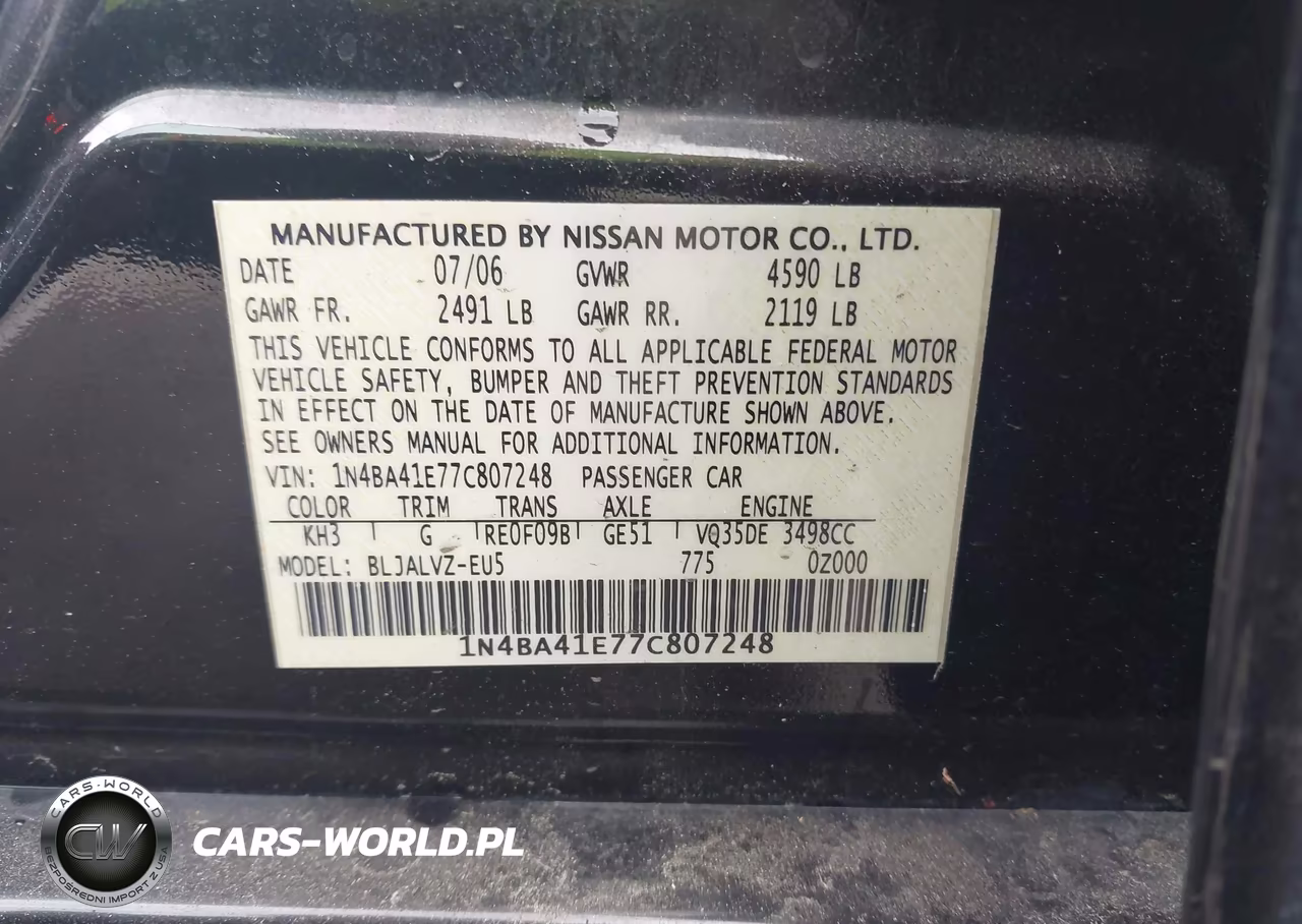 2007 Nissan Maxima 3.5 Se VIN:1N4BA41E77C807248 - 9