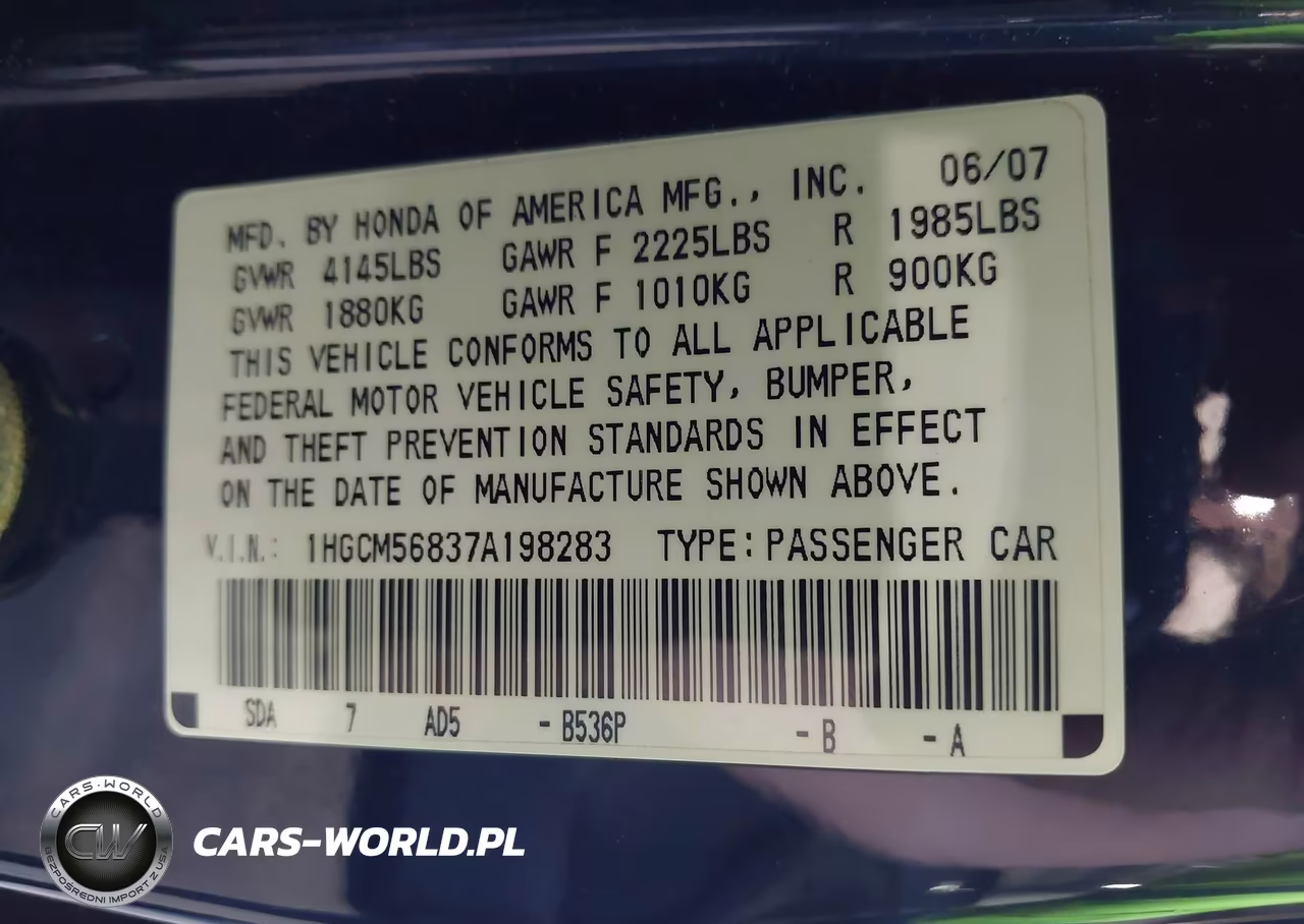 2007 Honda Accord 2.4 Ex VIN:1HGCM56837A198283 - 9