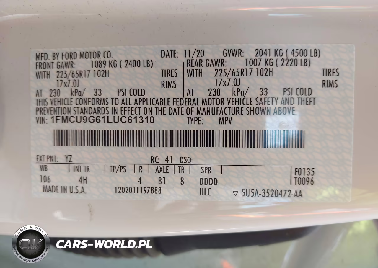 2020 Ford Escape Se VIN:1FMCU9G61LUC61310 - 9