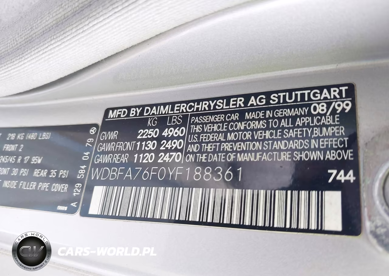 2000 Mercedes-Benz Sl 600 VIN:WDBFA76F0YF188361 - 9