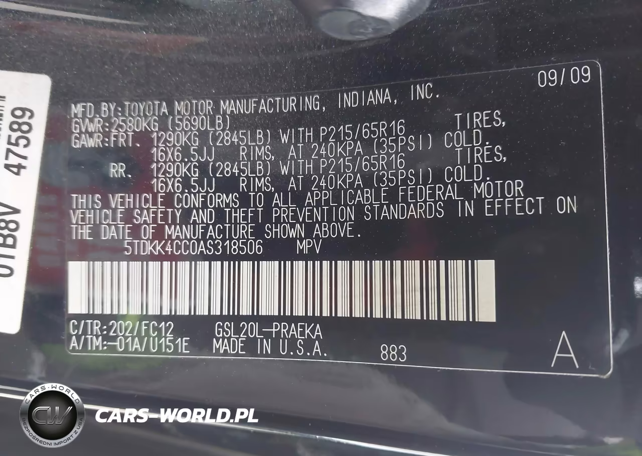 2010 Toyota Sienna Le VIN:5TDKK4CC0AS318506 - 9