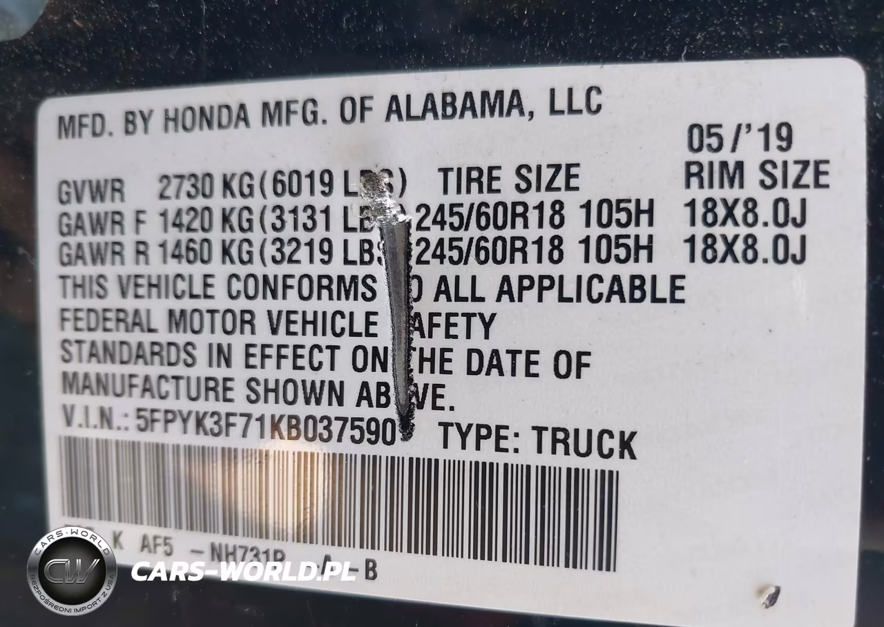 2019 Honda Ridgeline Rtl-E VIN:5FPYK3F71KB037590 - 9