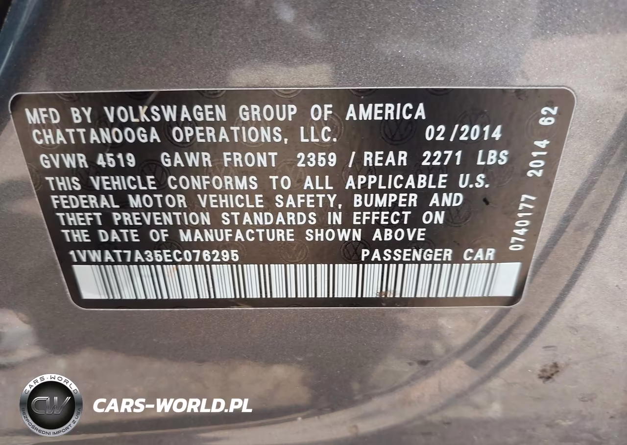 2014 Volkswagen Passat 1.8T S VIN:1VWAT7A35EC076295 - 9