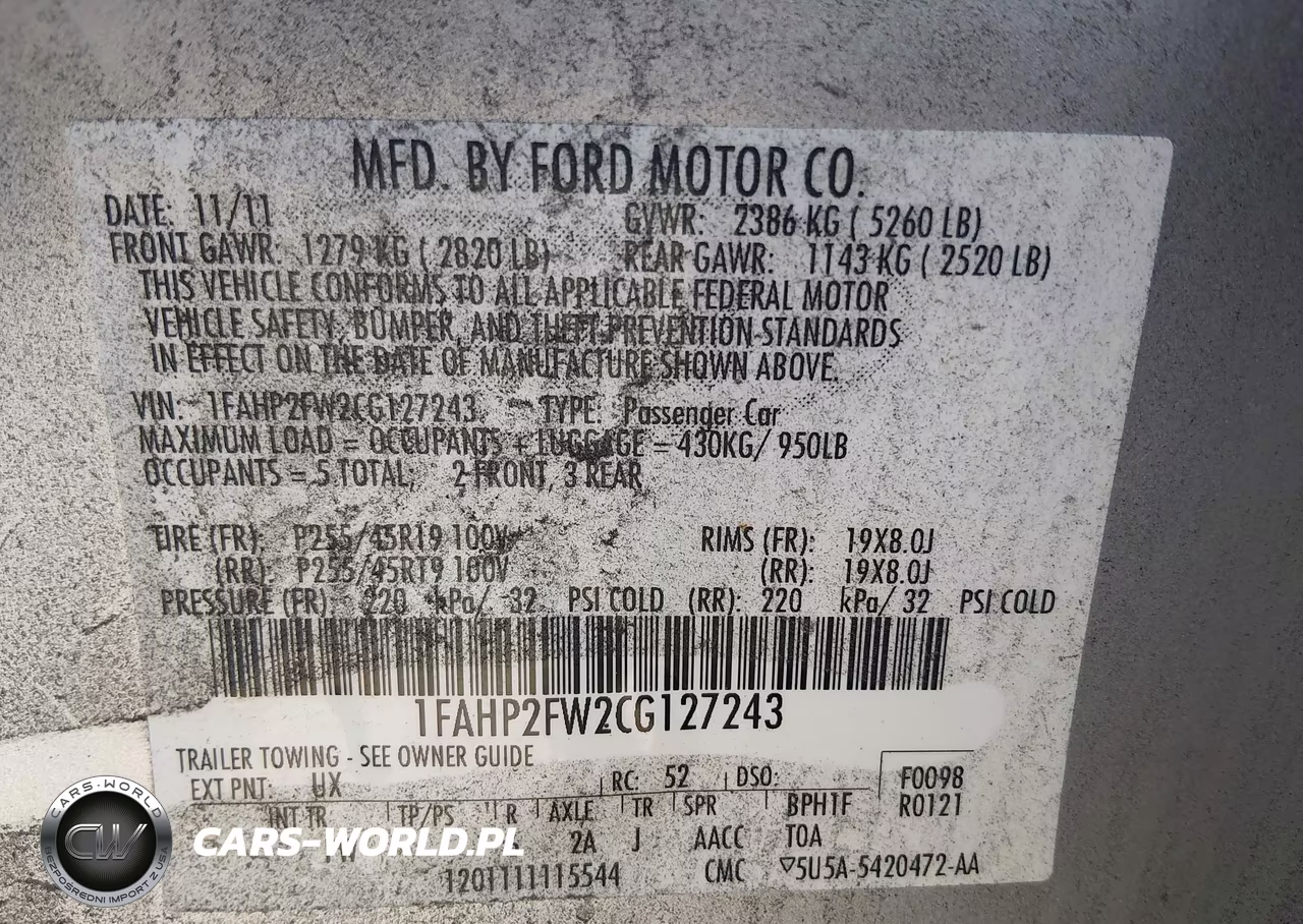2012 Ford Taurus Limited VIN:1FAHP2FW2CG127243 - 9