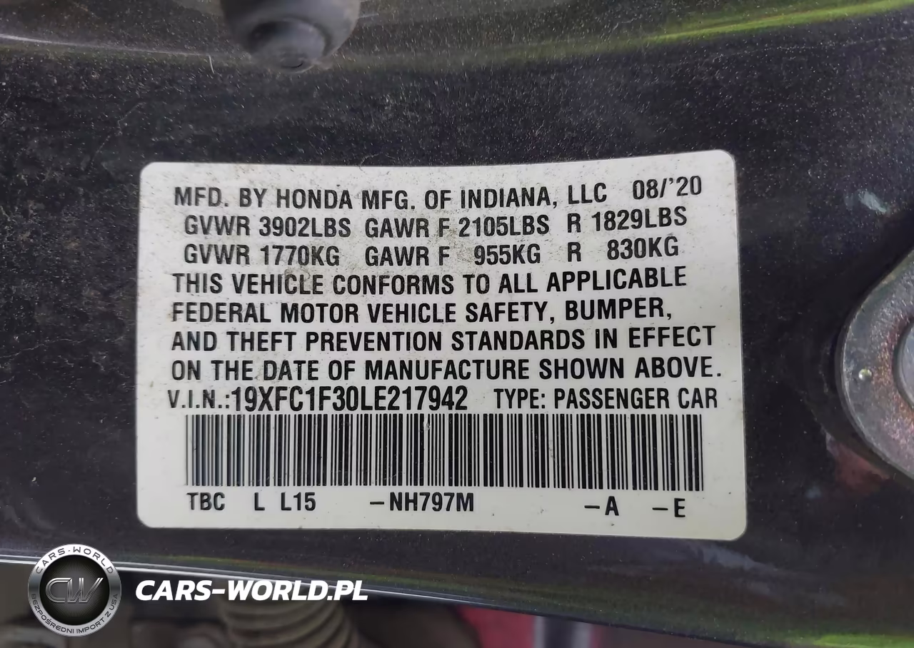 2020 Honda Civic Ex VIN:19XFC1F30LE217942 - 9