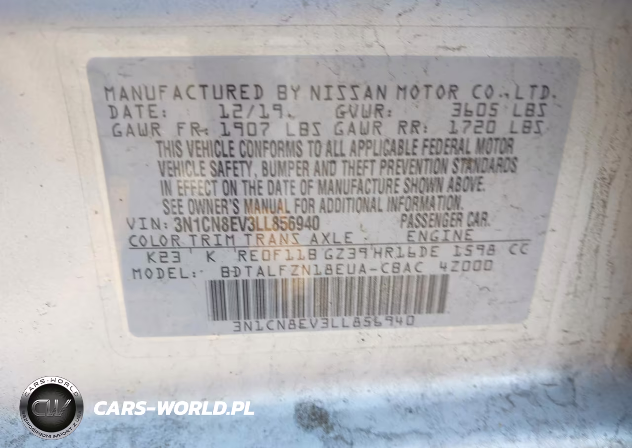 2020 Nissan Versa Sv Xtronic Cvt VIN:3N1CN8EV3LL856940 - 9