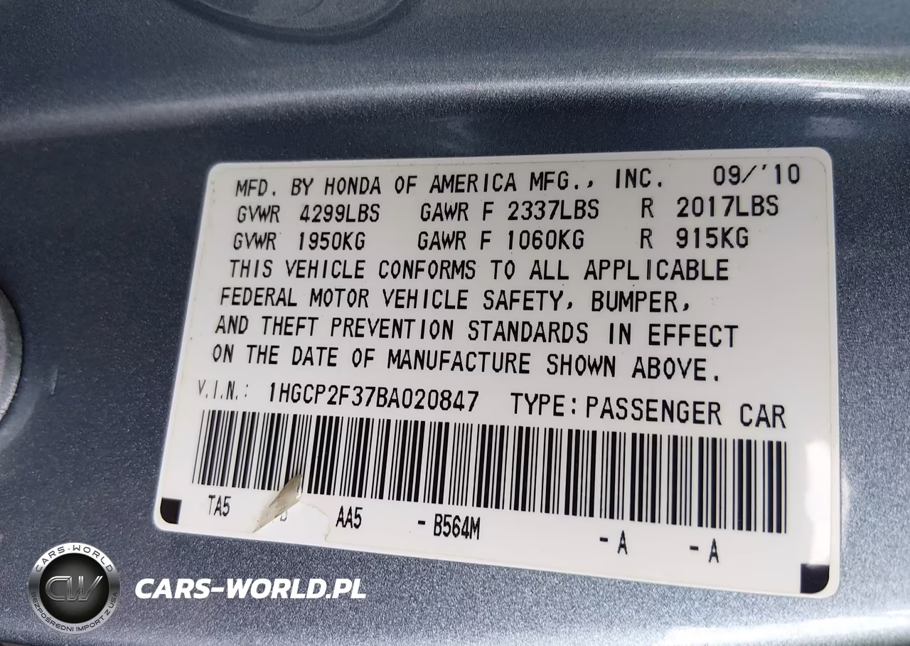 2011 Honda Accord 2.4 Lx VIN:1HGCP2F37BA020847 - 9