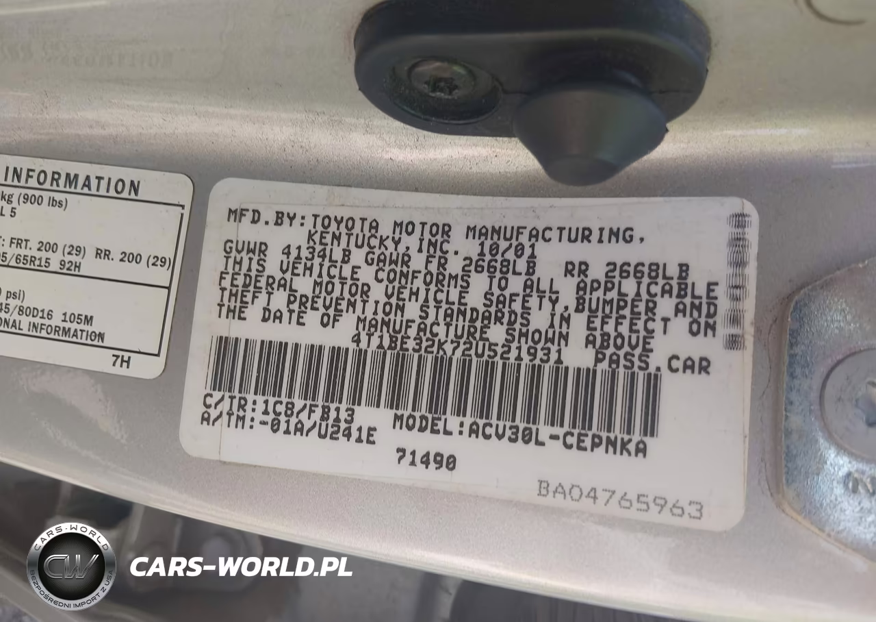 2002 Toyota Camry VIN:4T1BE32K72U521931 - 9