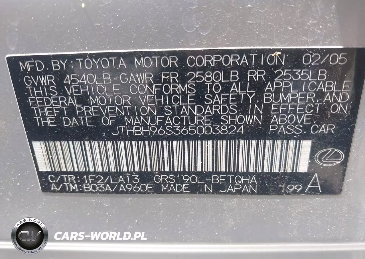2006 Lexus Gs 300 VIN:JTHBH96S365003824 - 9