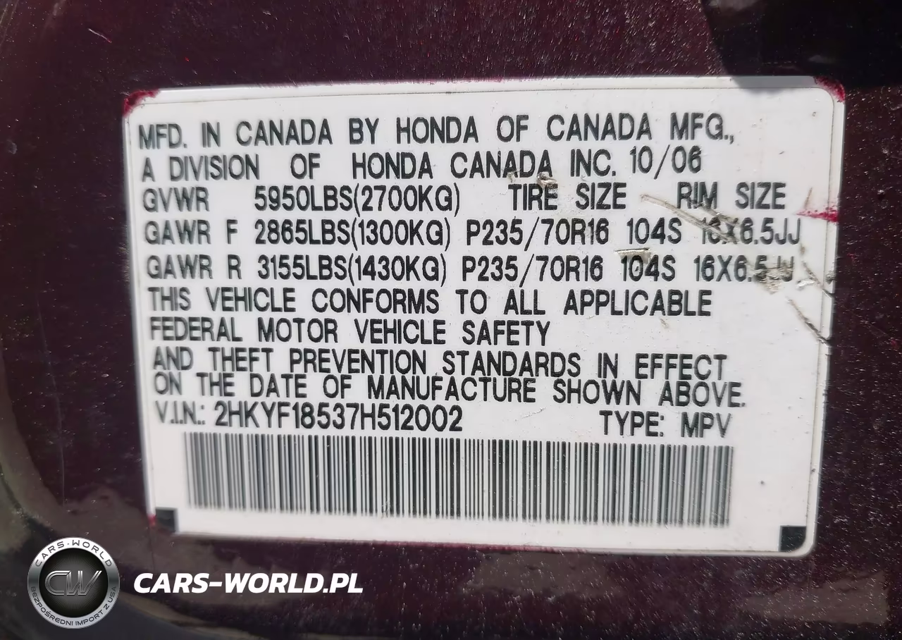 2007 Honda Pilot Ex-L VIN:2HKYF18537H512002 - 9